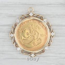 Authentic Fine Gold Panda Coin Pendant 14k Gold Bezel Diamonds 1984 10 Yuan