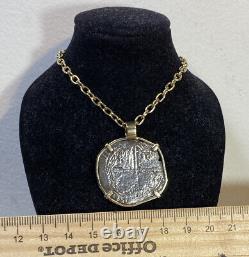 Authentic Silver Spanish Shipwreck Cob Coin, 4-reales, in Custom 14k Gold Bezel