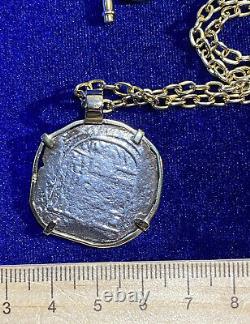 Authentic Silver Spanish Shipwreck Cob Coin, 4-reales, in Custom 14k Gold Bezel