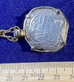 Authentic Silver Spanish Shipwreck Cob Coin, 4-reales, in Custom 14k Gold Bezel