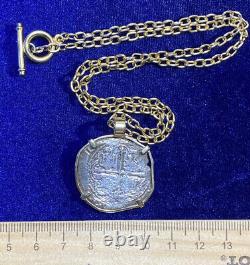 Authentic Silver Spanish Shipwreck Cob Coin, 4-reales, in Custom 14k Gold Bezel