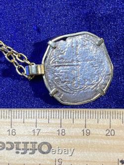 Authentic Silver Spanish Shipwreck Cob Coin, 4-reales, in Custom 14k Gold Bezel