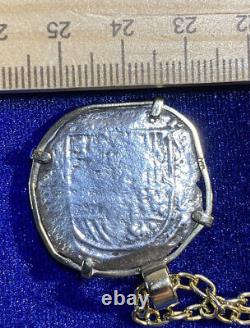 Authentic Silver Spanish Shipwreck Cob Coin, 4-reales, in Custom 14k Gold Bezel