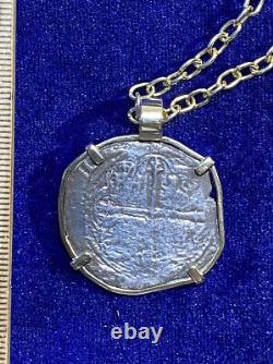 Authentic Silver Spanish Shipwreck Cob Coin, 4-reales, in Custom 14k Gold Bezel