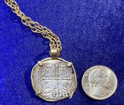 Authentic Silver Spanish Shipwreck Cob Coin, 4-reales, in Custom 14k Gold Bezel