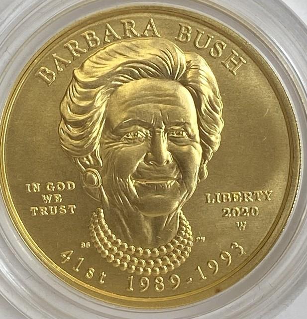 Barbara Bush 2020 First Spouse Gold Coin 1/2 Ounce. 9999 Fine Gold Ogp & Coa