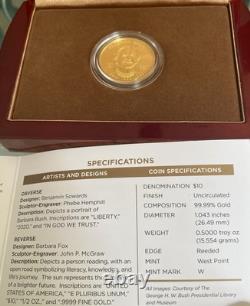 Barbara Bush 2020 First Spouse Gold Coin 1/2 ounce. 9999 Fine Gold OGP & COA