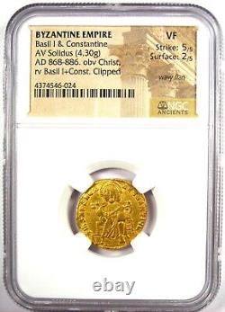 Basil I and Constantine AV Solidus Gold Coin 868-886 AD Certified NGC VF