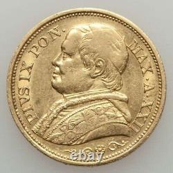 Beautiful 1867 Gold Coin Italian Papal State 20 Lire Pope Pius IX. A. XXII R XF