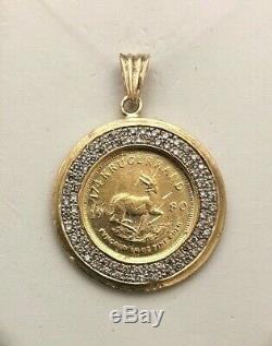 Bid Away 1980 1/4 Oz Krugerrand Fine Gold & 1.17ct Diamond Coin 18k Pendant