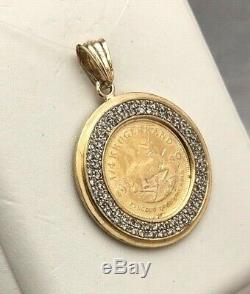 Bid Away 1980 1/4 Oz Krugerrand Fine Gold & 1.17ct Diamond Coin 18k Pendant