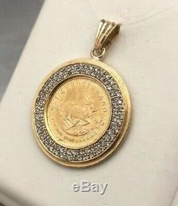 Bid Away 1980 1/4 Oz Krugerrand Fine Gold & 1.17ct Diamond Coin 18k Pendant