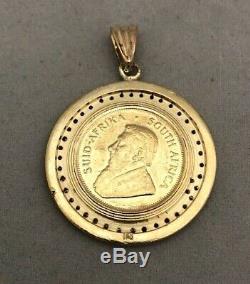 Bid Away 1980 1/4 Oz Krugerrand Fine Gold & 1.17ct Diamond Coin 18k Pendant