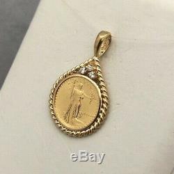 Bid Away 1986 1/10 Oz $5 Liberty Fine Gold &. 09ct Diamond Coin 14k Pendant