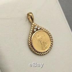 Bid Away 1986 1/10 Oz $5 Liberty Fine Gold &. 09ct Diamond Coin 14k Pendant