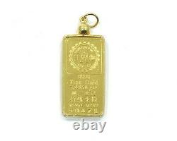CAISHEN HANG SENG Bank ROYAL MINT 1/5 TAEL 999 Fine Gold Ingot 14k Bezel Pendant