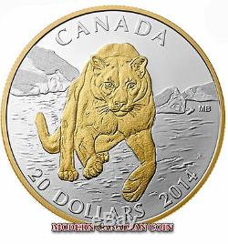 CANADA $20 1oz FINE SILVER COIN COUGAR WILDERNESS 1 PURE GOLD+1 PLATINUM (2014)