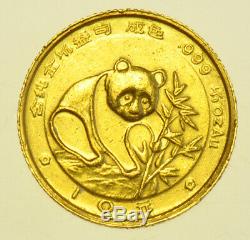 CHINA 10 YUAN, 1/10th OZ. 999 FINE GOLD PANDA, 1988 GOLD COIN EF