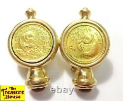 CIG Pair of 14K Gold Earrings with2 1/20 OZ-T. 999 Fine Pure Gold Panda Coins 8.7g