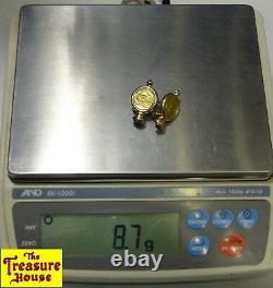 CIG Pair of 14K Gold Earrings with2 1/20 OZ-T. 999 Fine Pure Gold Panda Coins 8.7g