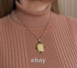 CREDIT SUISSE 20g FINE GOLD 1989 CAMERON COIN SET IN 18K GOLD & EMERALD PENDANT