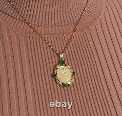 CREDIT SUISSE 20g FINE GOLD 1989 CAMERON COIN SET IN 18K GOLD & EMERALD PENDANT