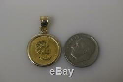 Canada 1/10 oz Fine Gold. 9999 Maple Leaf Coin Charm Pendant Necklace 14K Bezel