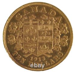 Canada 1913 Ruler King George V. 900 Fine 10 Dollar Gold Coin Round KM# 27