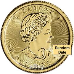 Canada Gold Maple Leaf 1/4 oz $10 BU. 9999 Fine Random Date