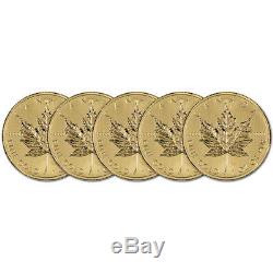 Canada Gold Maple Leaf 1 oz $50.9999 Fine Random Year Five (5) Coins