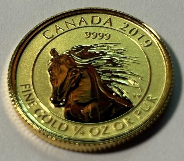 Canada Rcm 2019 $10 Reverse Proof Horse 1/4 Oz. 999 Fine Gold Coin Bullion