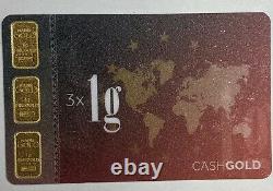 Cash Gold Karat Pay 3x 1 Gram. 999 Fine Gold Carded Bullion Carat Coin