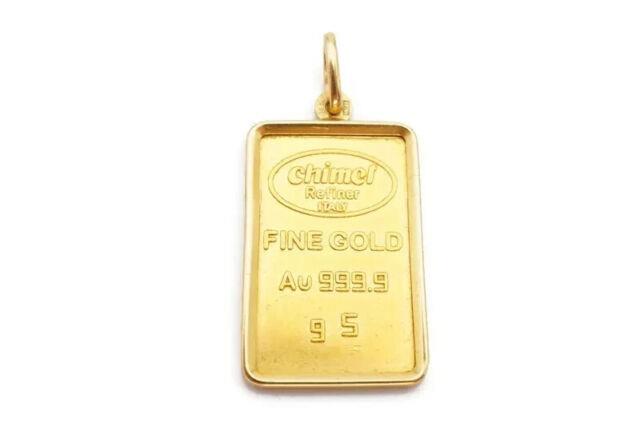 Chimel 5g Fine Gold Bar 999.9 In 14k Bezel Pendant