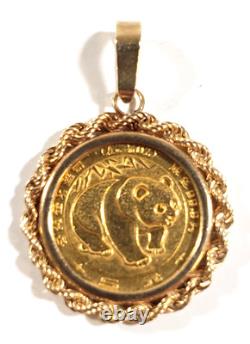 China 5 Yuan 1983 Panda 1/20 oz. 999 Fine Gold Coin with 14K Gold Bezel Pendant