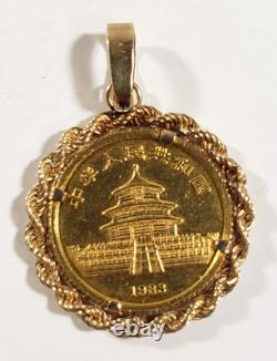 China 5 Yuan 1983 Panda 1/20 oz. 999 Fine Gold Coin with 14K Gold Bezel Pendant