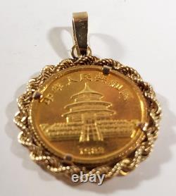 China 5 Yuan 1983 Panda 1/20 oz. 999 Fine Gold Coin with 14K Gold Bezel Pendant