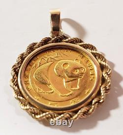 China 5 Yuan 1983 Panda 1/20 oz. 999 Fine Gold Coin with 14K Gold Bezel Pendant