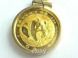 Circa 1988 999.9 Panda gold coin 5 yen 1/20oz in 14k gold bezel pendant. 2.8gm