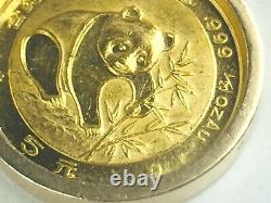 Circa 1988 999.9 Panda gold coin 5 yen 1/20oz in 14k gold bezel pendant. 2.8gm