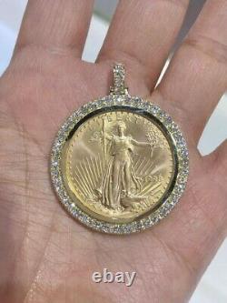 Coin Bezel Frame Medallion 3Ct Lab-Created DiamondPendant 14k Yellow Gold Plated