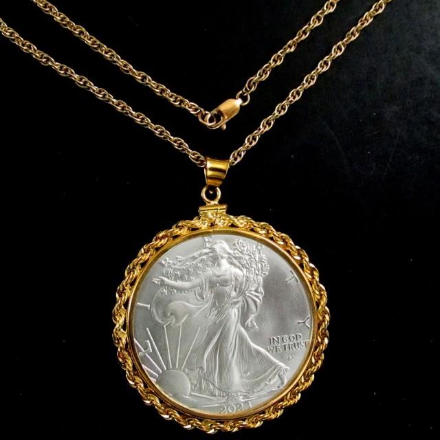 Coin Gift Set 2023 Silver Eagle 14k Gold Filled 3mm Rope Bezel Gold Filled Chain
