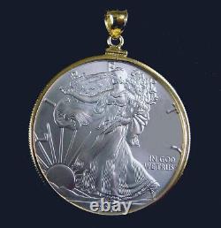 Coin Pendant 2017 999 Fine BU American Silver Eagle Dollar Gold Filled Bezel