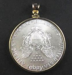 Coin Pendant 2017 999 Fine BU American Silver Eagle Dollar Gold Filled Bezel