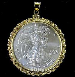 Coin Pendant 2018 1 oz Fine American Silver Eagle Dollar Gold Filled Rope Bezel