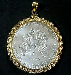 Coin Pendant 2019 1 oz Fine American Silver Eagle Dollar Gold Filled Rope Bezel