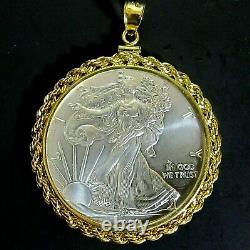 Coin Pendant 2020 1 oz Fine American Silver Eagle Dollar Gold Filled Rope Bezel