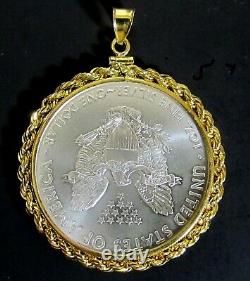 Coin Pendant 2020 1 oz Fine American Silver Eagle Dollar Gold Filled Rope Bezel