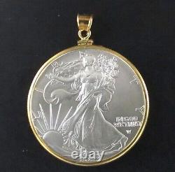 Coin Pendant 2023 Gem BU 1 Oz American Silver Eagle Dollar 14K Gold Filled Bezel
