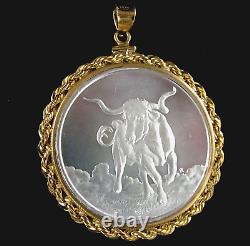 Coin Pendant Don't Mess with Texas Longhorn Silver Round Gold Filled Rope Bezel