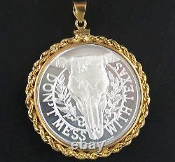 Coin Pendant Don't Mess with Texas Longhorn Silver Round Gold Filled Rope Bezel